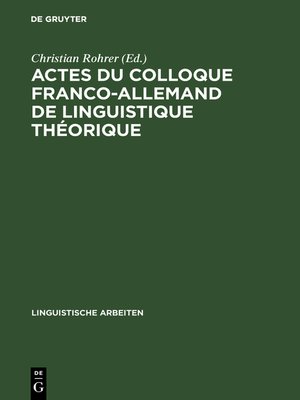 cover image of Actes du colloque franco-allemand de linguistique théorique